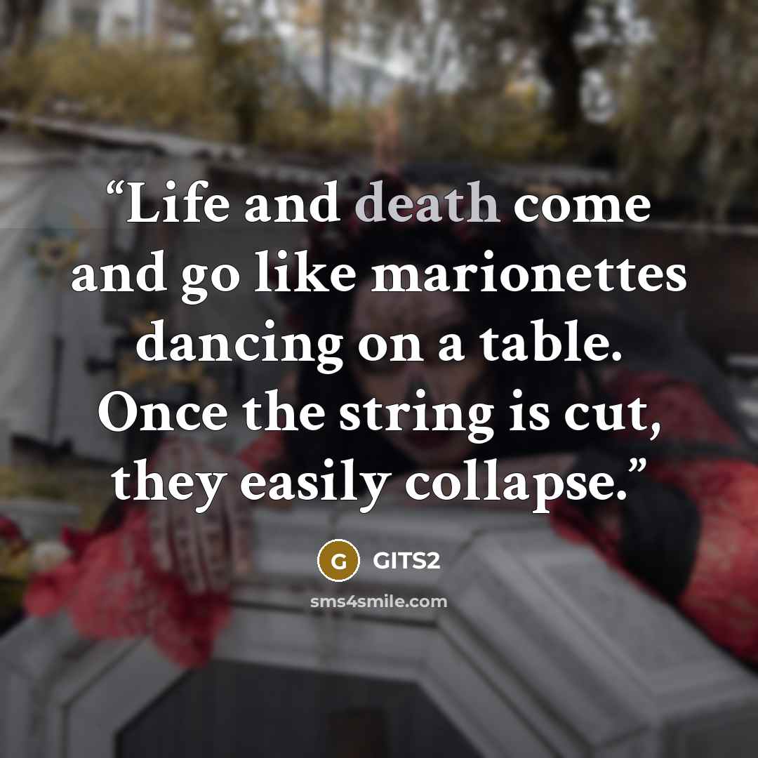 “Life and death come and go like marionettes dancing on a table. Once the string is cut, they easily collapse.” quote by GITS2