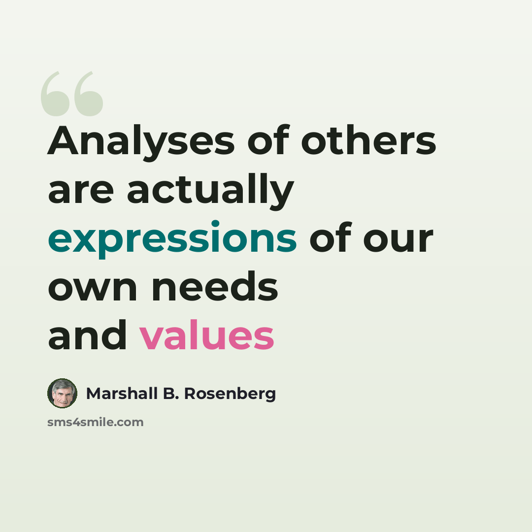 “Analyses of others are actually expressions of our own needs and values” quote by Marshall B. Rosenberg