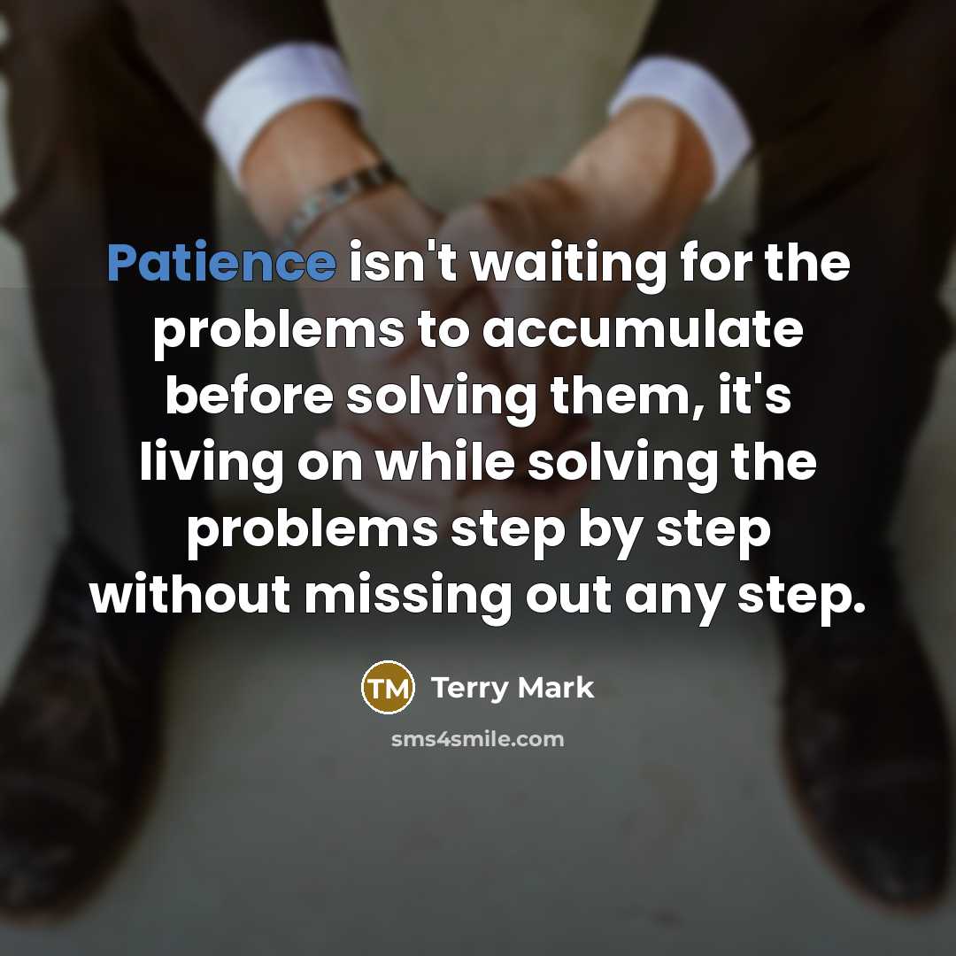 “Patience isn't waiting for the problems to accumulate before solving them, it's living on while solving the problems step by step without missing out any step.” quote by Terry Mark