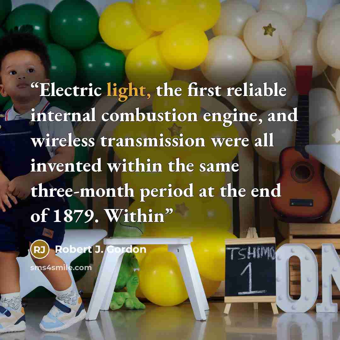 “Electric light, the first reliable internal combustion engine, and wireless transmission were all invented within the same three-month period at the end of 1879. Within” quote by Robert J. Gordon