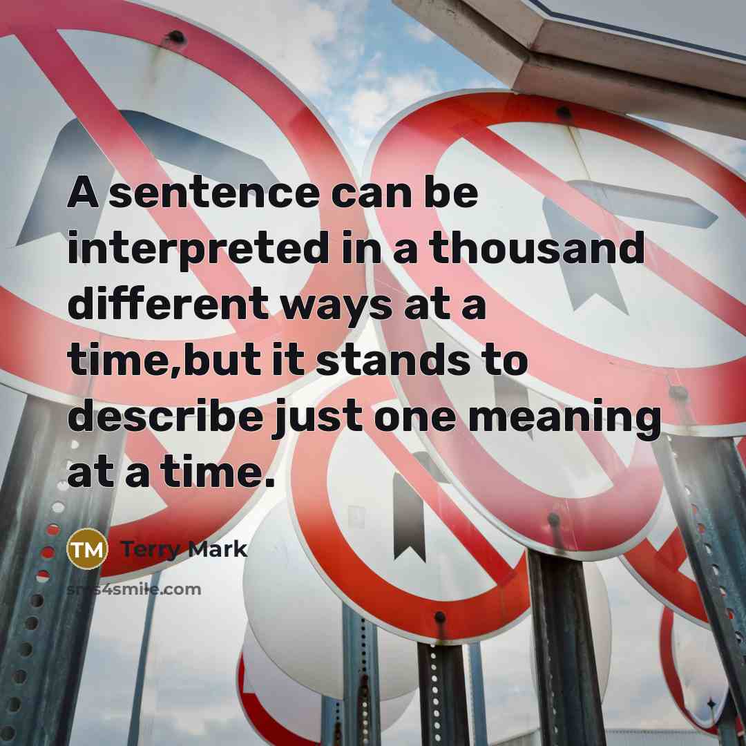 “A sentence can be interpreted in a thousand different ways at a time,but it stands to describe just one meaning at a time.” quote by Terry Mark