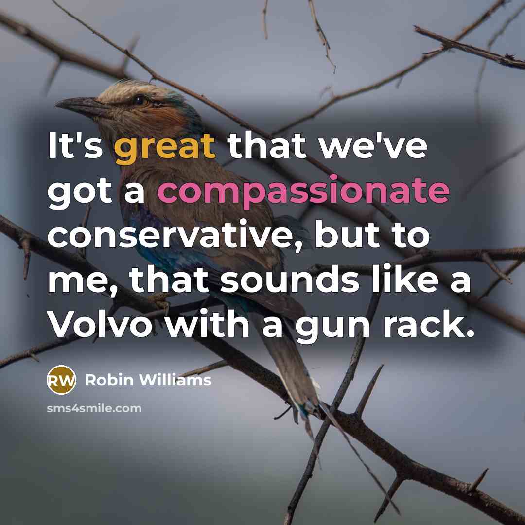 “It's great that we've got a compassionate conservative, but to me, that sounds like a Volvo with a gun rack.” quote by Robin Williams