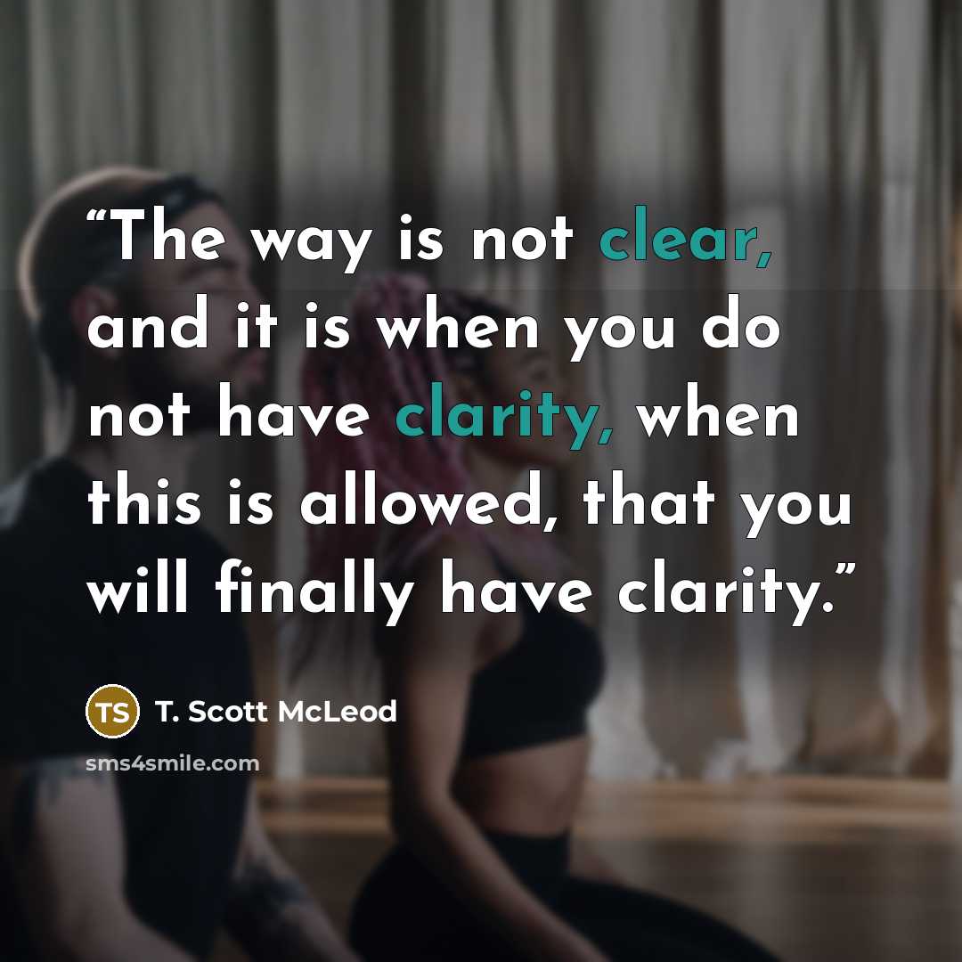 “The way is not clear, and it is when you do not have clarity, when this is allowed, that you will finally have clarity.” quote by T. Scott McLeod