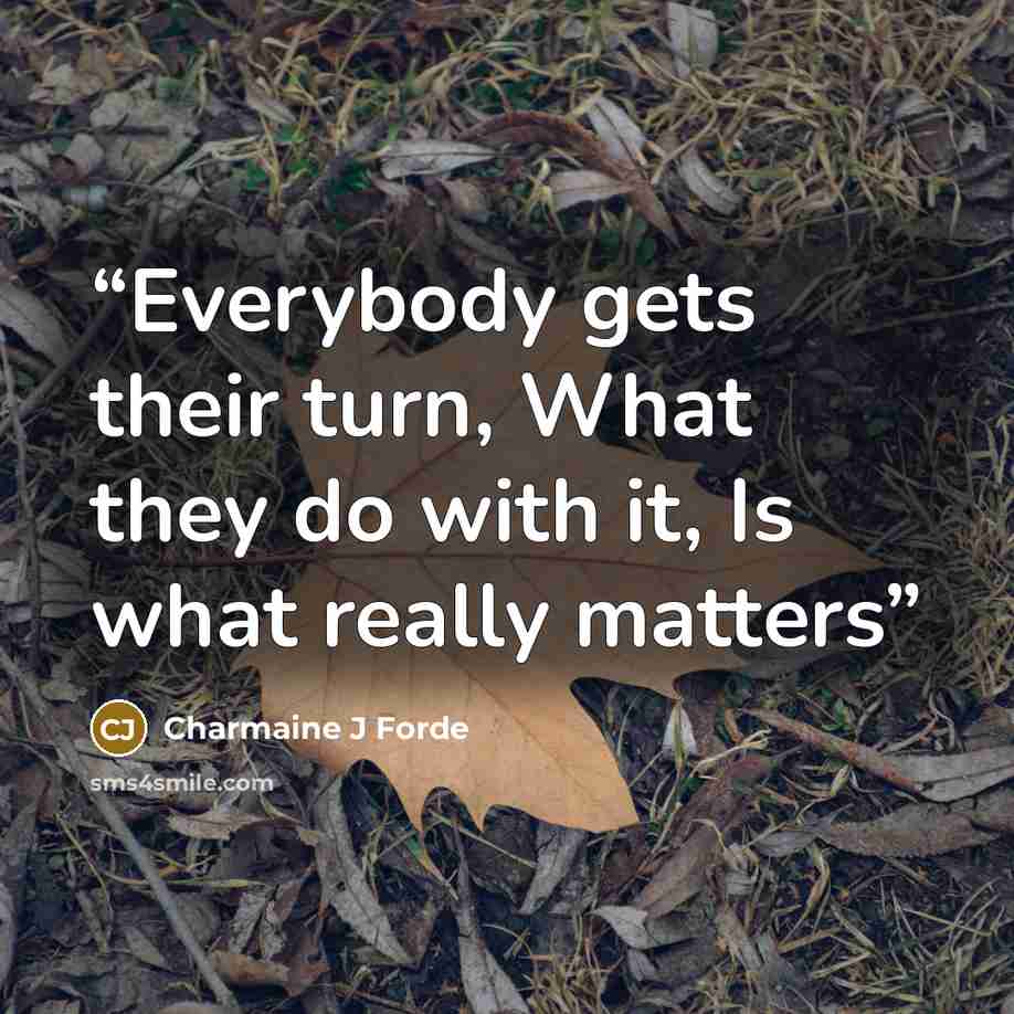 “Everybody gets their turn, What they do with it, Is what really matters” quote by Charmaine J Forde