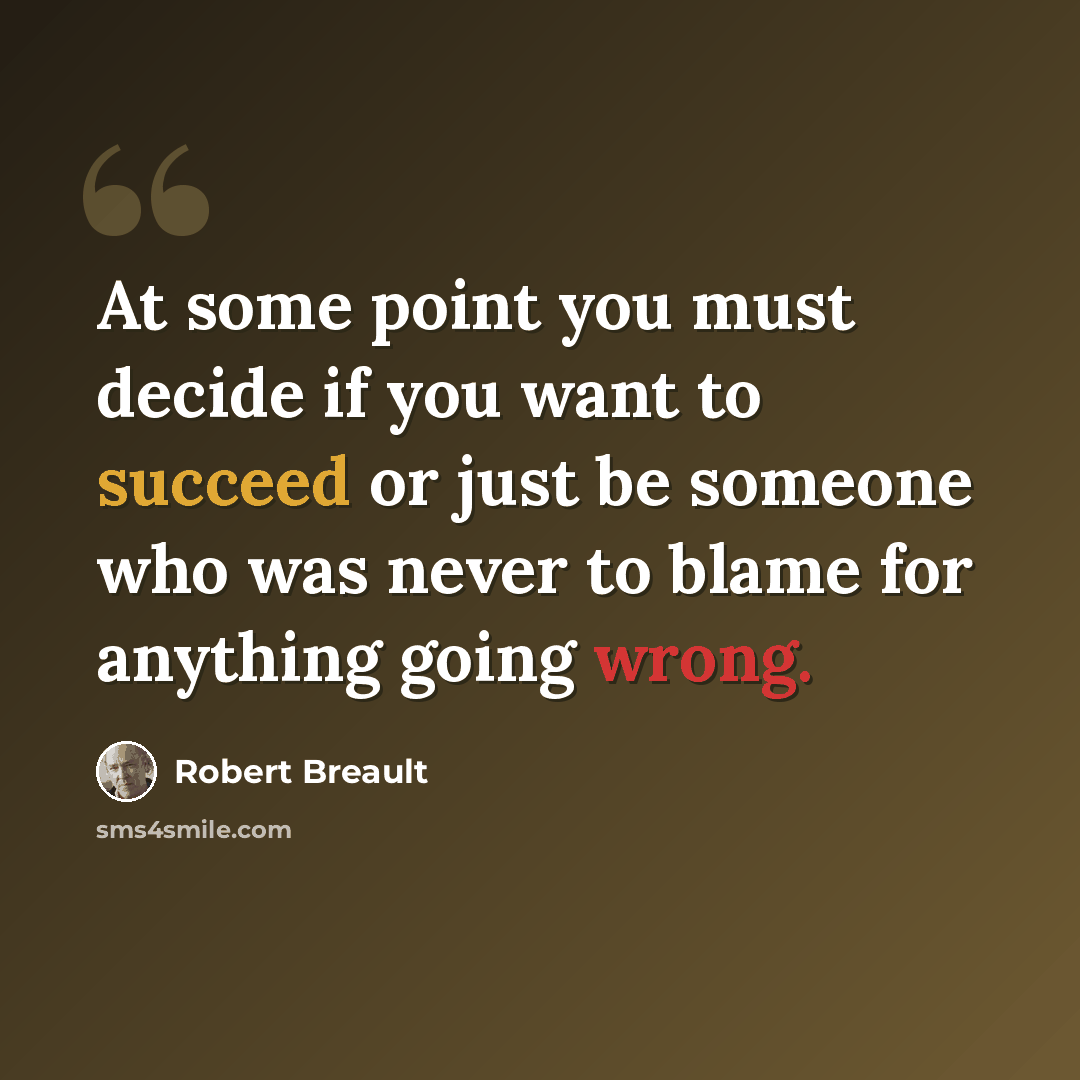 “At some point you must decide if you want to succeed or just be someone who was never to blame for anything going wrong.” quote by Robert Breault