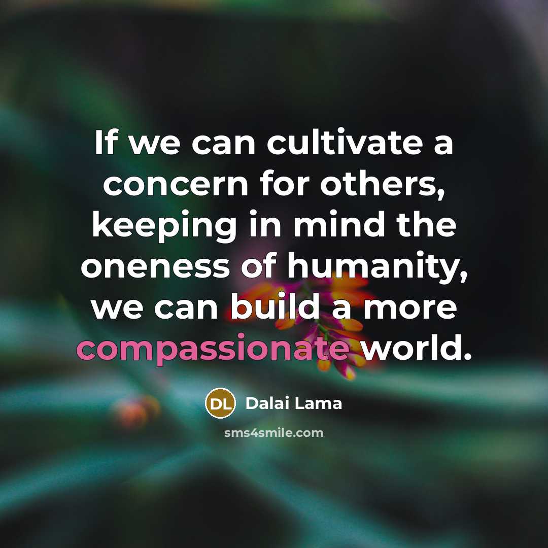 “If we can cultivate a concern for others, keeping in mind the oneness of humanity, we can build a more compassionate world.” quote by Dalai Lama