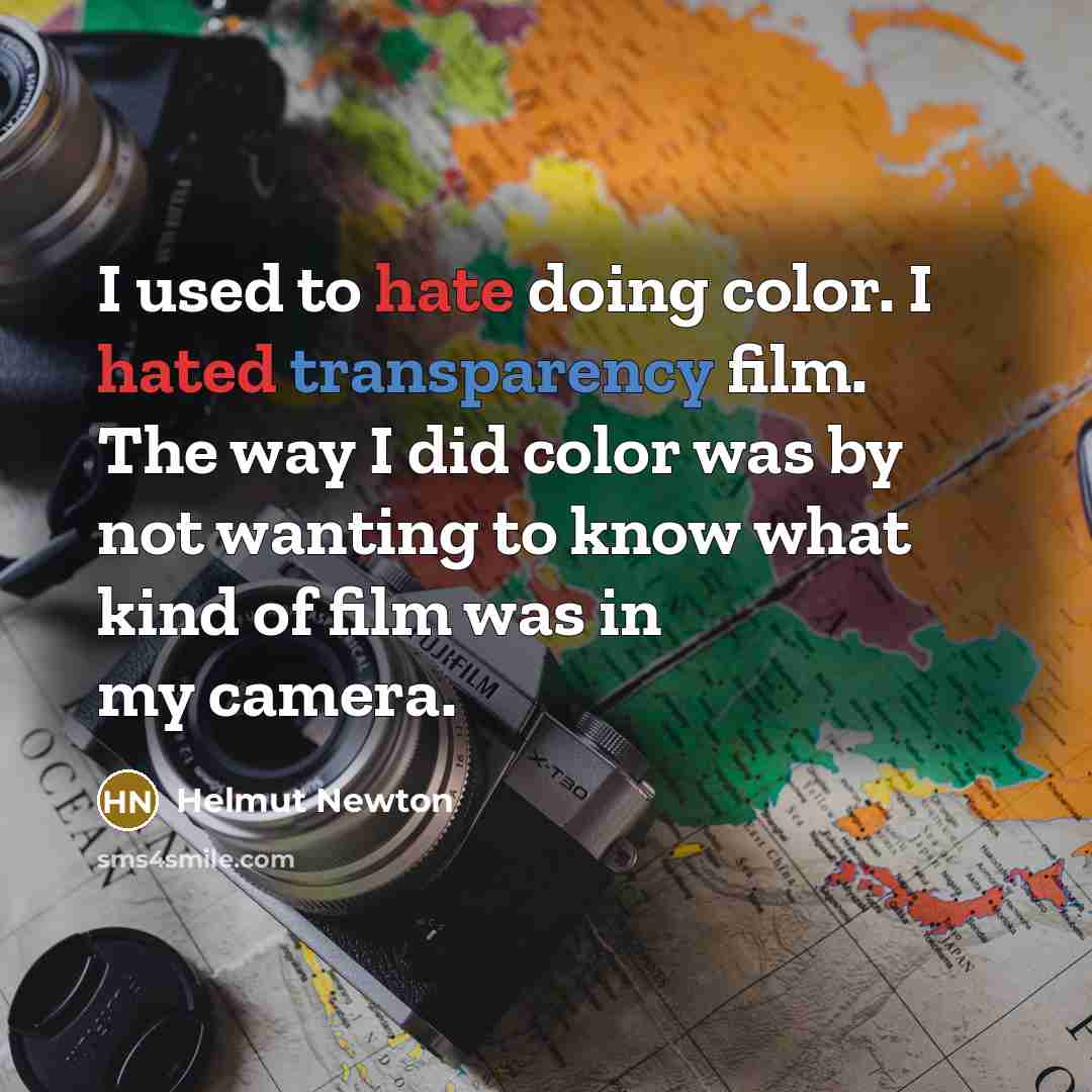 “I used to hate doing color. I hated transparency film. The way I did color was by not wanting to know what kind of film was in my camera.” quote by Helmut Newton