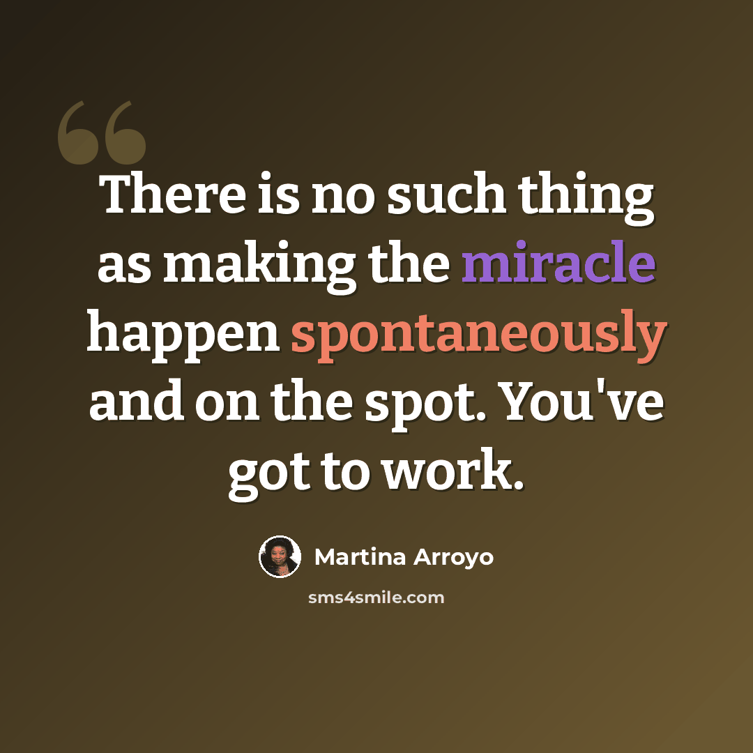 “There is no such thing as making the miracle happen spontaneously and on the spot. You've got to work.” quote by Martina Arroyo
