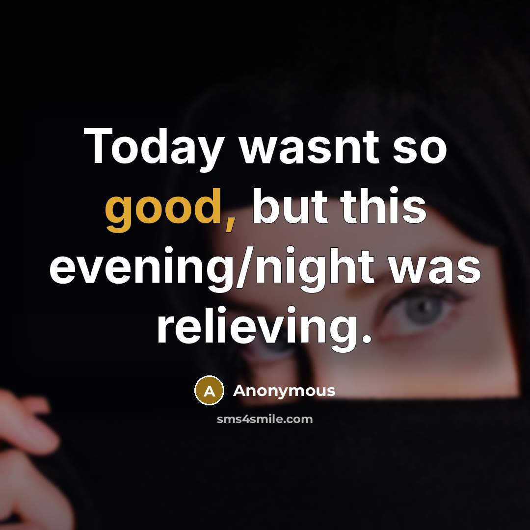 “Today wasnt so good, but this evening/night was relieving.” quote by Anonymous