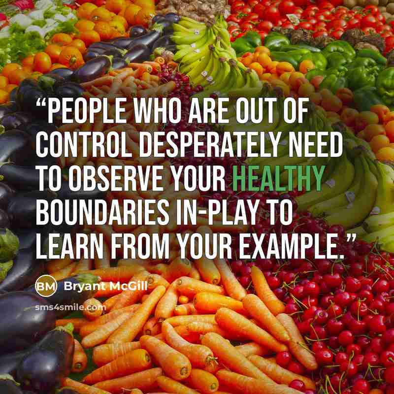 “People who are out of control desperately need to observe your healthy boundaries in-play to learn from your example.” quote by Bryant McGill