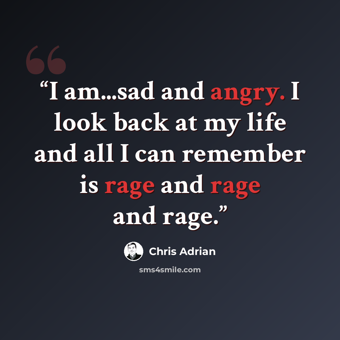 “I am...sad and angry. I look back at my life and all I can remember is rage and rage and rage.” quote by Chris Adrian