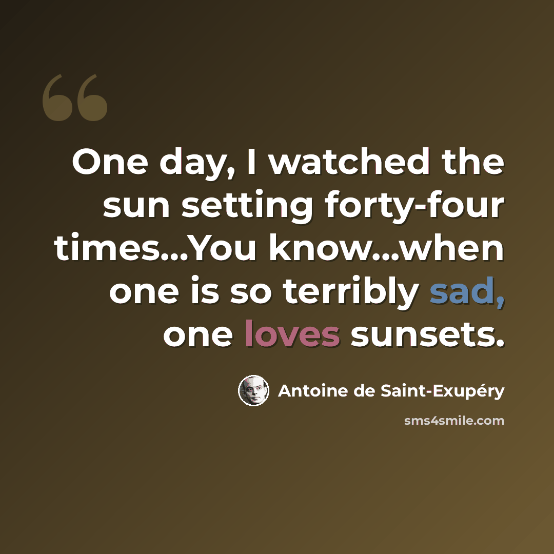 “One day, I watched the sun setting forty-four times…You know...when one is so terribly sad, one loves sunsets.” quote by Antoine de Saint-Exupery