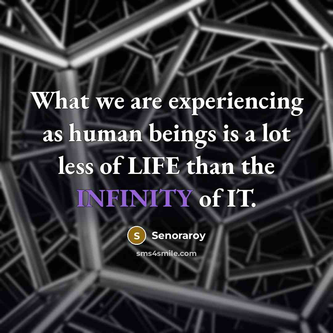 “What we are experiencing as human beings is a lot less of LIFE than the INFINITY of IT.” quote by Senoraroy