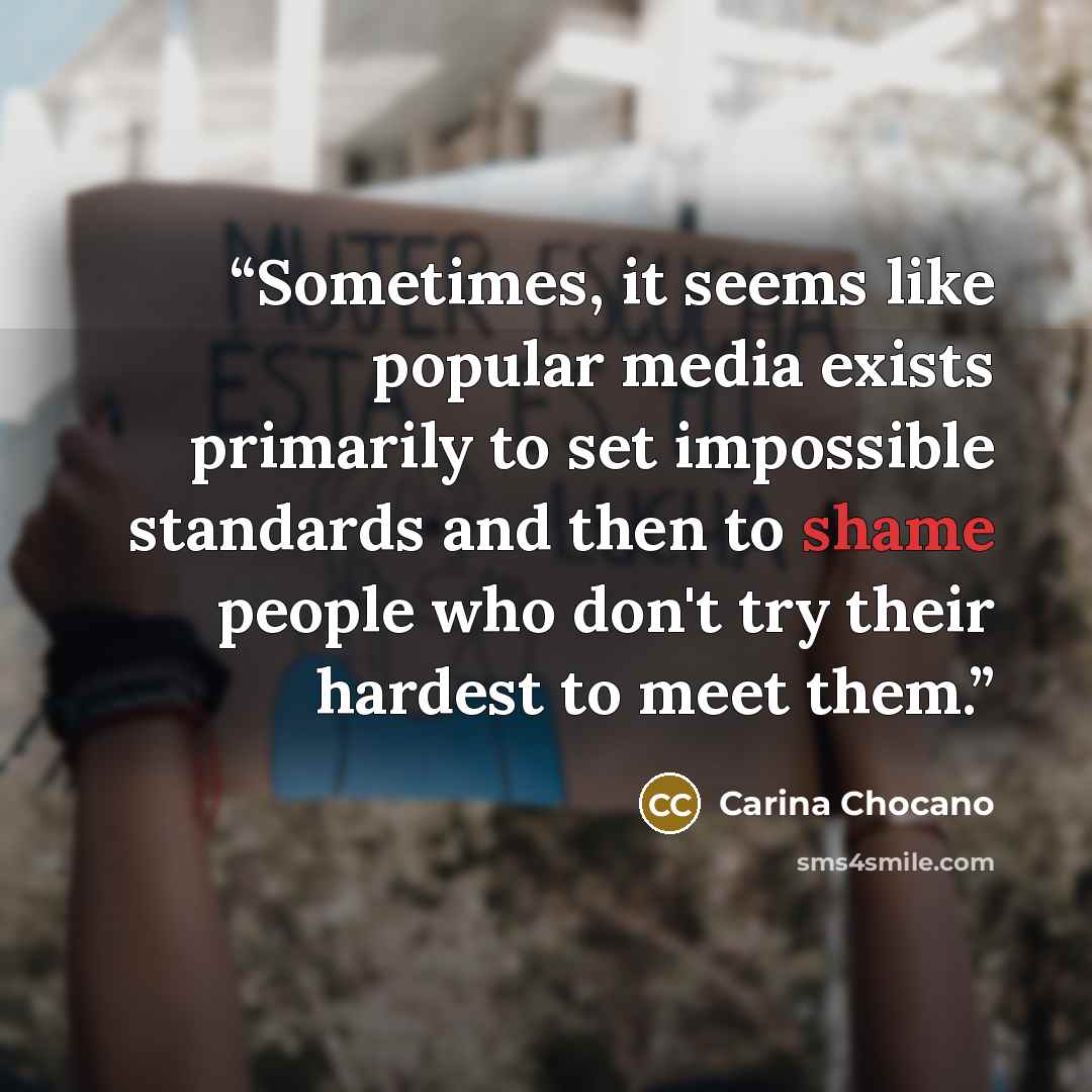 “Sometimes, it seems like popular media exists primarily to set impossible standards and then to shame people who don't try their hardest to meet them.” quote by Carina Chocano