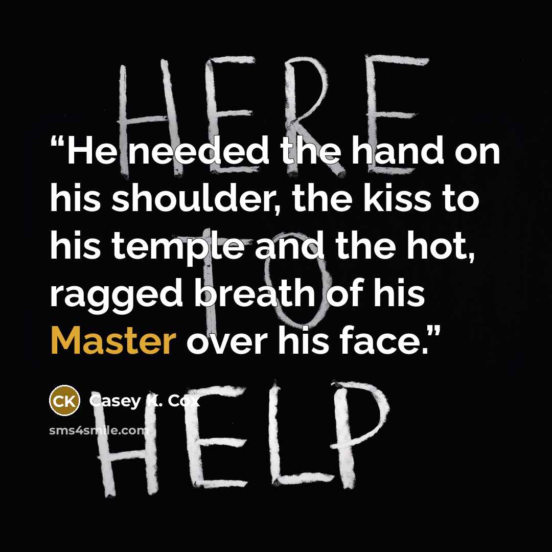 “He needed the hand on his shoulder, the kiss to his temple and the hot, ragged breath of his Master over his face.” quote by Casey K. Cox