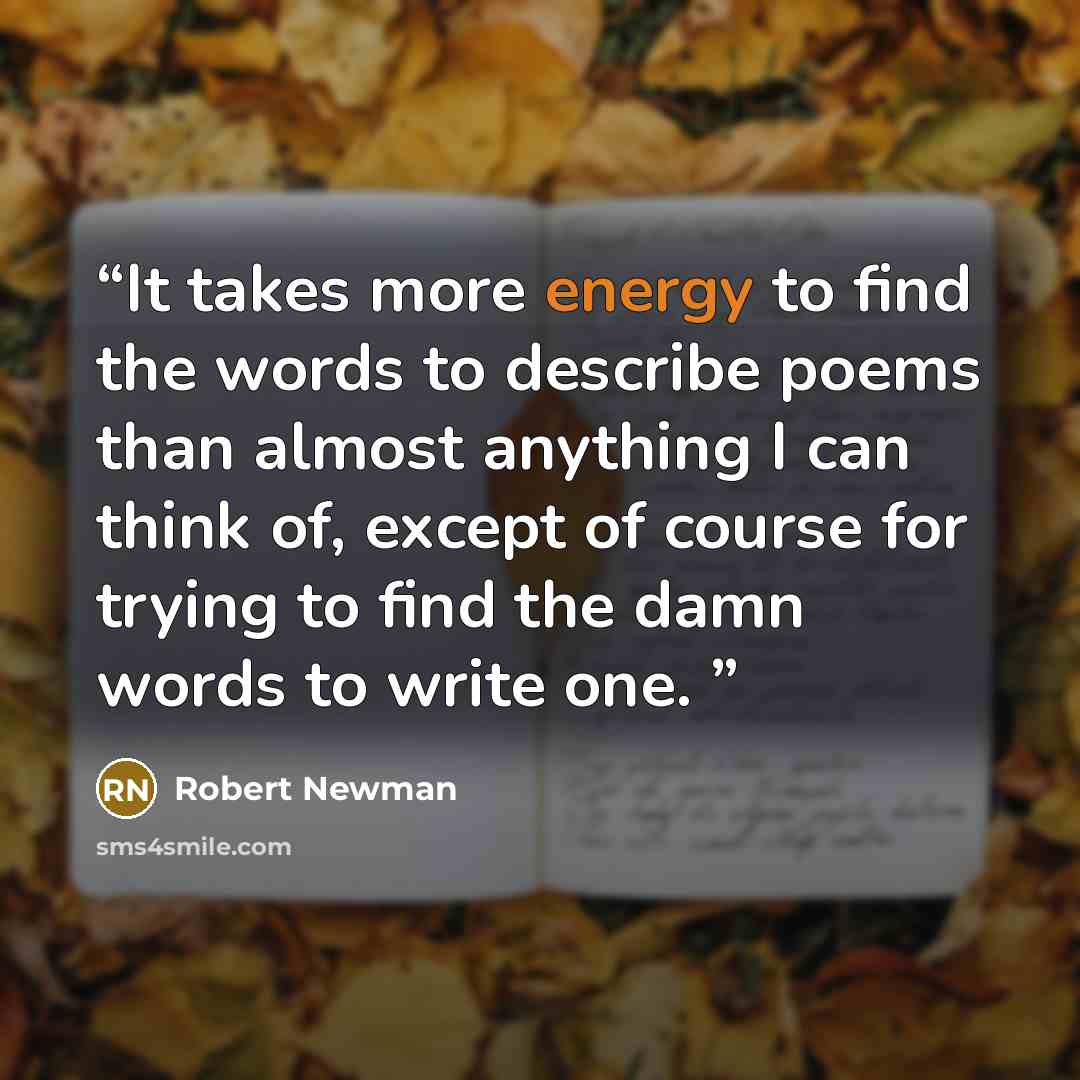 “It takes more energy to find the words to describe poems than almost anything I can think of, except of course for trying to find the damn words to write one.” quote by Robert Newman