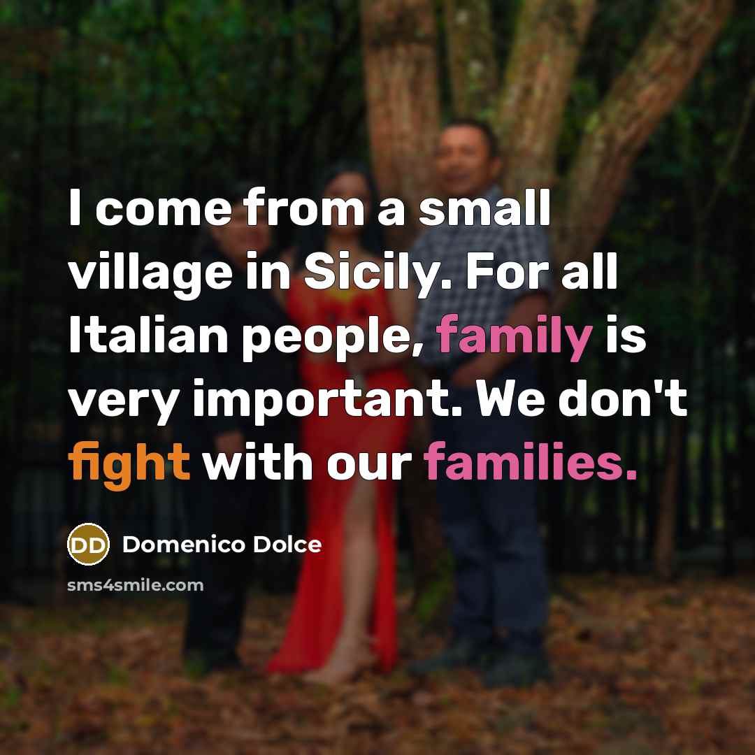 “I come from a small village in Sicily. For all Italian people, family is very important. We don't fight with our families.” quote by Domenico Dolce