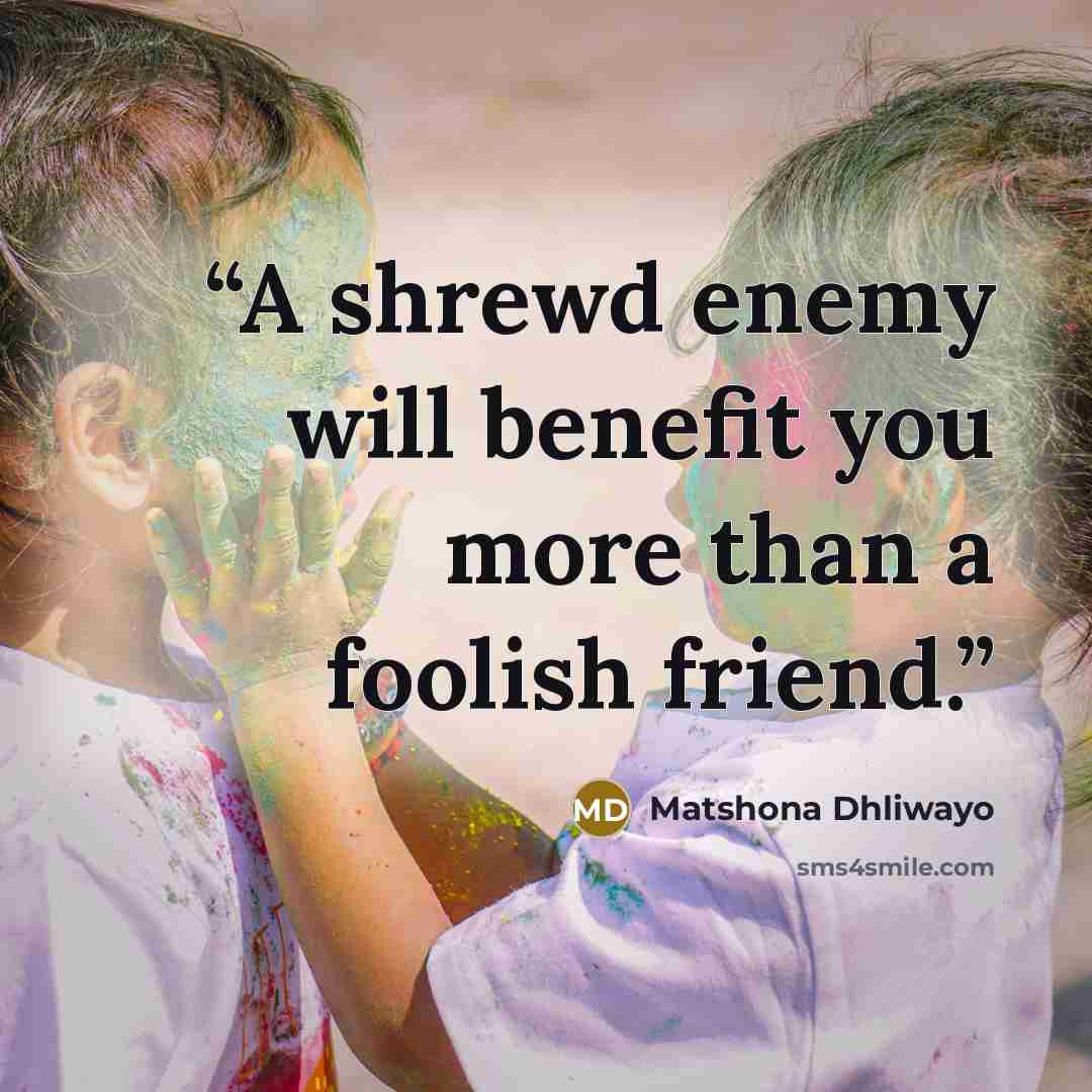 “A shrewd enemy will benefit you more than a foolish friend.” quote by Matshona Dhliwayo