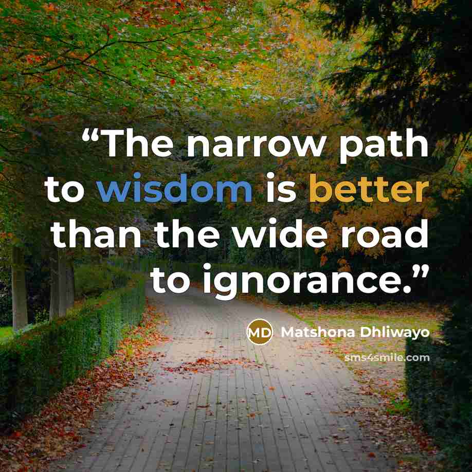 “The narrow path to wisdom is better than the wide road to ignorance.” quote by Matshona Dhliwayo