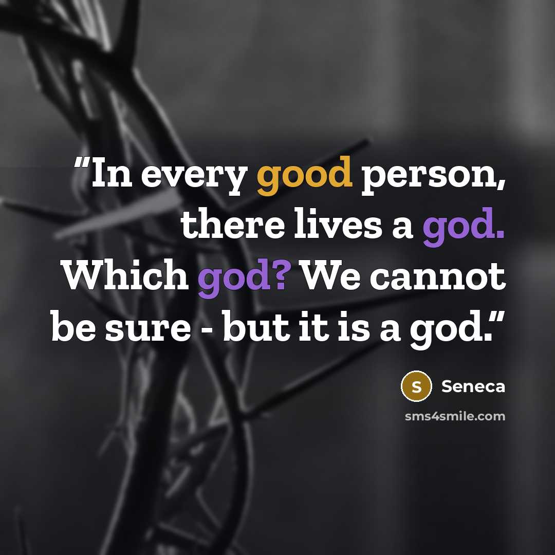 “In every good person, there lives a god. Which god? We cannot be sure - but it is a god.” quote by Seneca