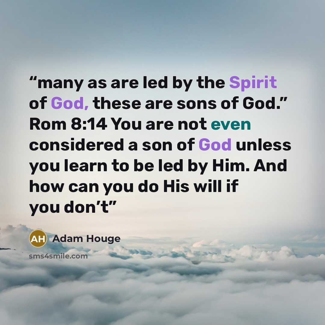 “many as are led by the Spirit of God, these are sons of God.” Rom 8:14 You are not even considered a son of God unless you learn to be led by Him. And how can you do His will if you don’t” quote by Adam Houge