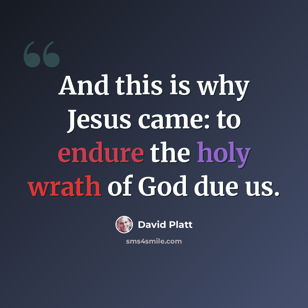 “And this is why Jesus came: to endure the holy wrath of God due us.” quote by David Platt