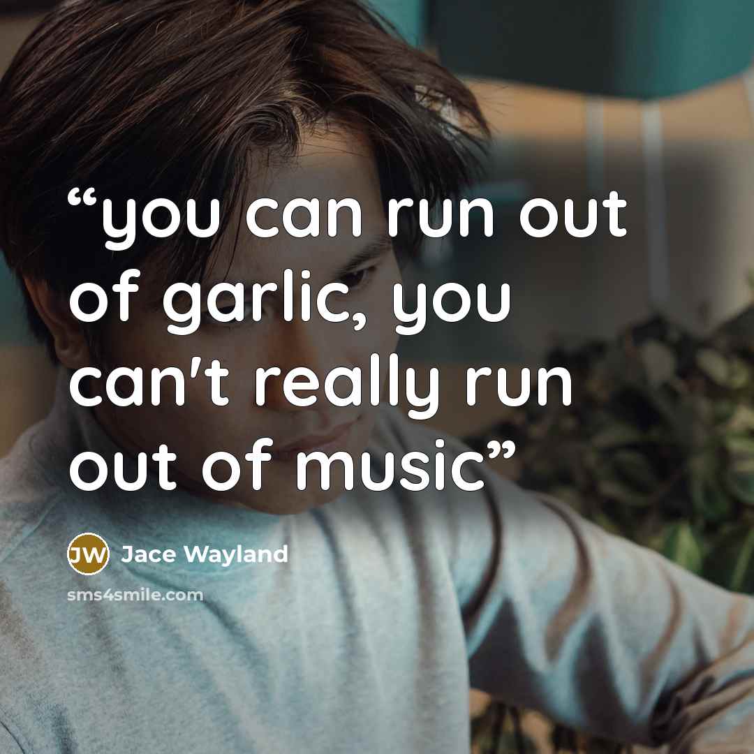 “you can run out of garlic, you can't really run out of music” quote by Jace Wayland