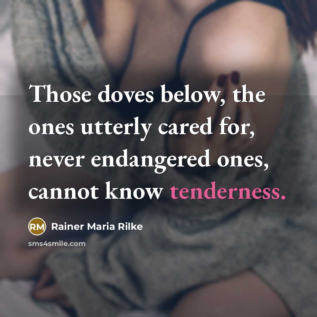 “Those doves below, the ones utterly cared for, never endangered ones, cannot know tenderness.” quote by Rainer Maria Rilke