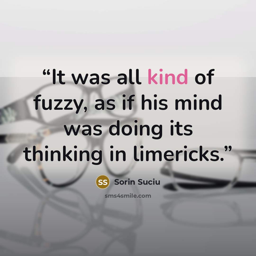 “It was all kind of fuzzy, as if his mind was doing its thinking in limericks.” quote by Sorin Suciu