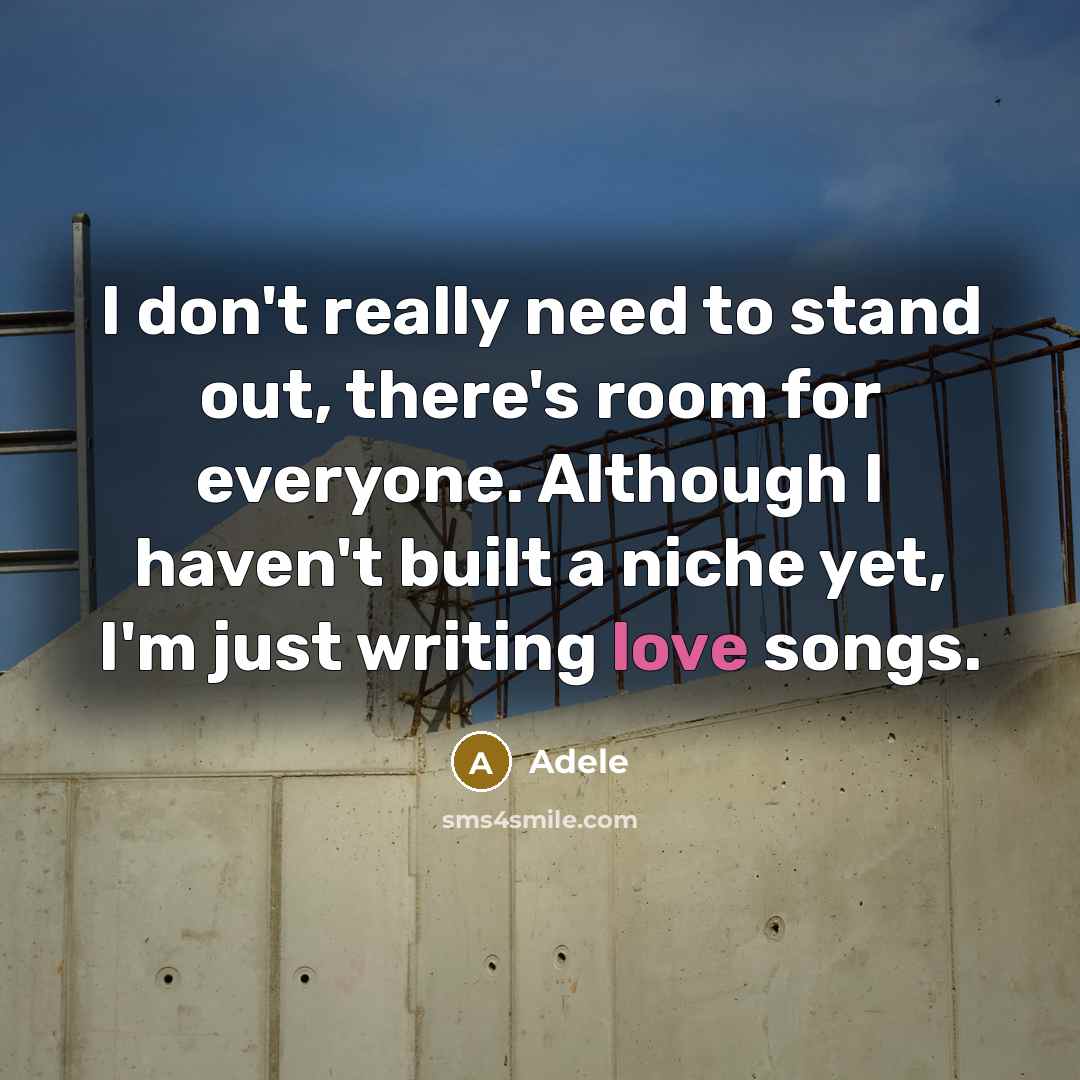 “I don't really need to stand out, there's room for everyone. Although I haven't built a niche yet, I'm just writing love songs.” quote by Adele