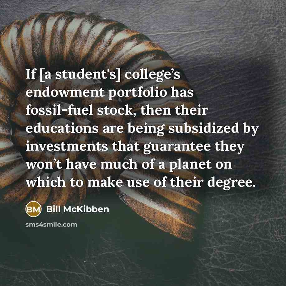 “If [a student's] college’s endowment portfolio has fossil-fuel stock, then their educations are being subsidized by investments that guarantee they won’t have much of a planet on which to make use of their degree.” quote by Bill McKibben