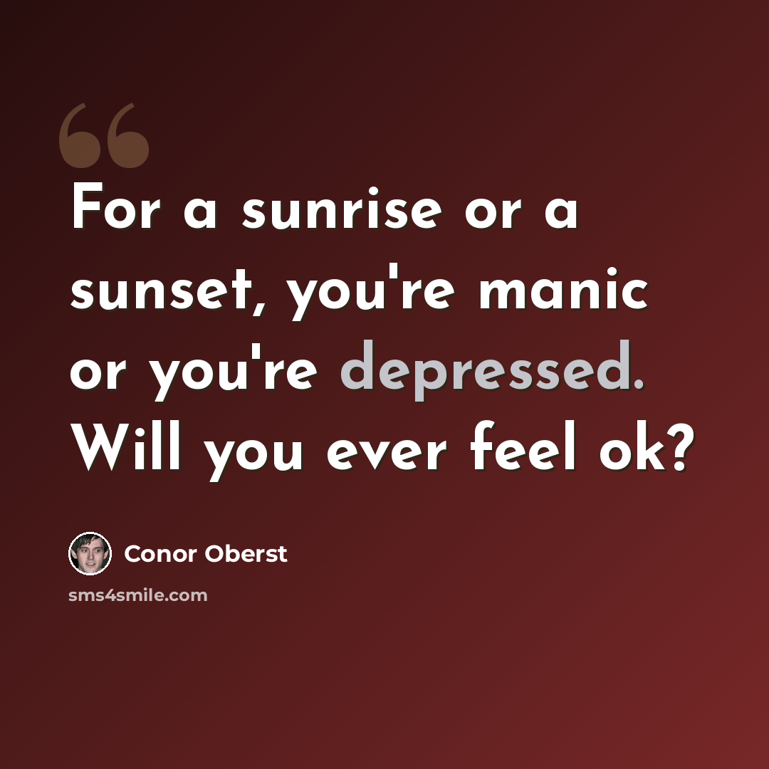 “For a sunrise or a sunset, you're manic or you're depressed. Will you ever feel ok?” quote by Conor Oberst