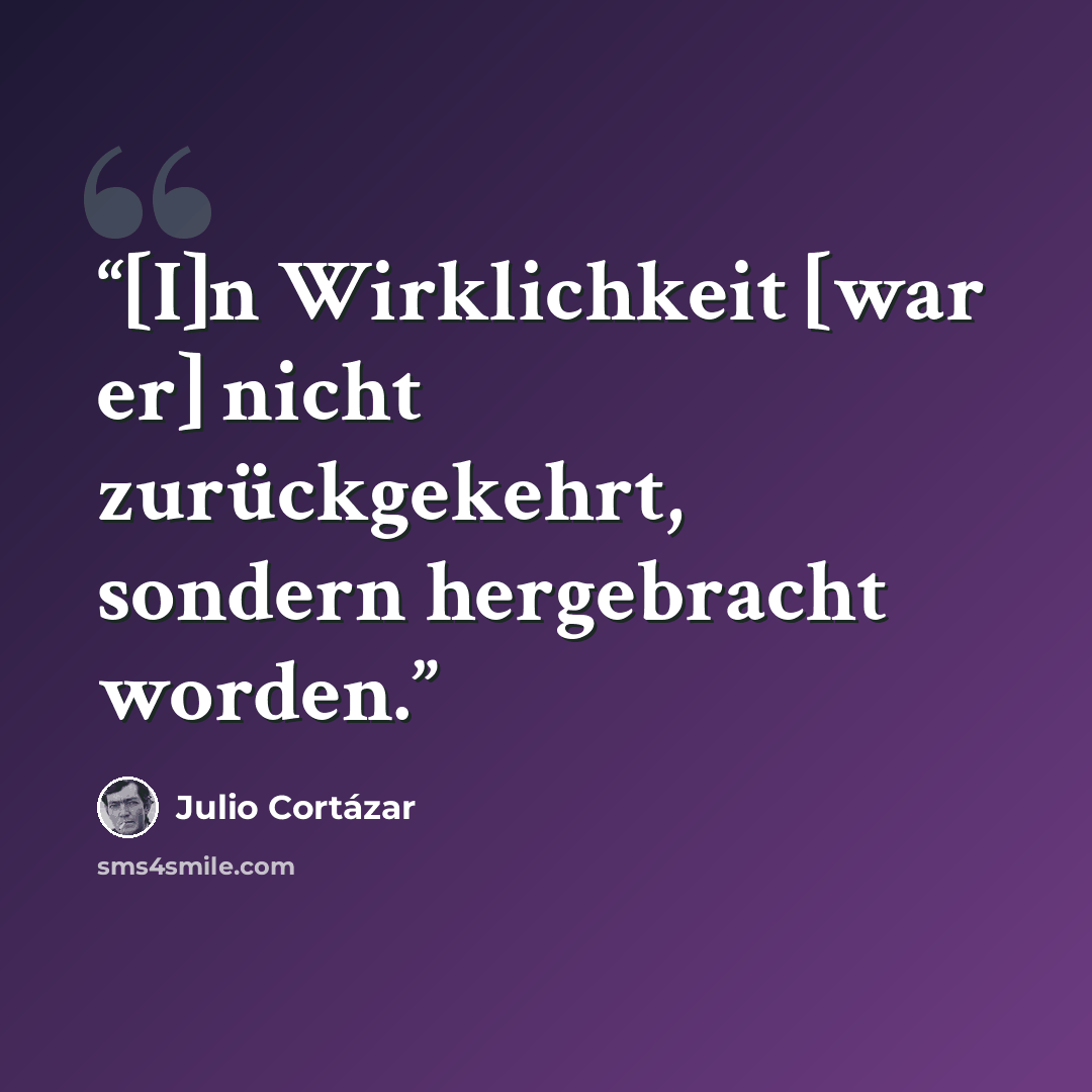 “[I]n Wirklichkeit [war er] nicht zurückgekehrt, sondern hergebracht worden.” quote by Julio Cortázar
