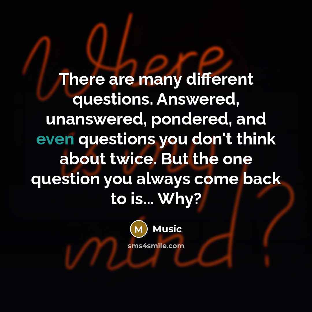 “There are many different questions. Answered, unanswered, pondered, and even questions you don't think about twice. But the one question you always come back to is... Why?” quote by Music