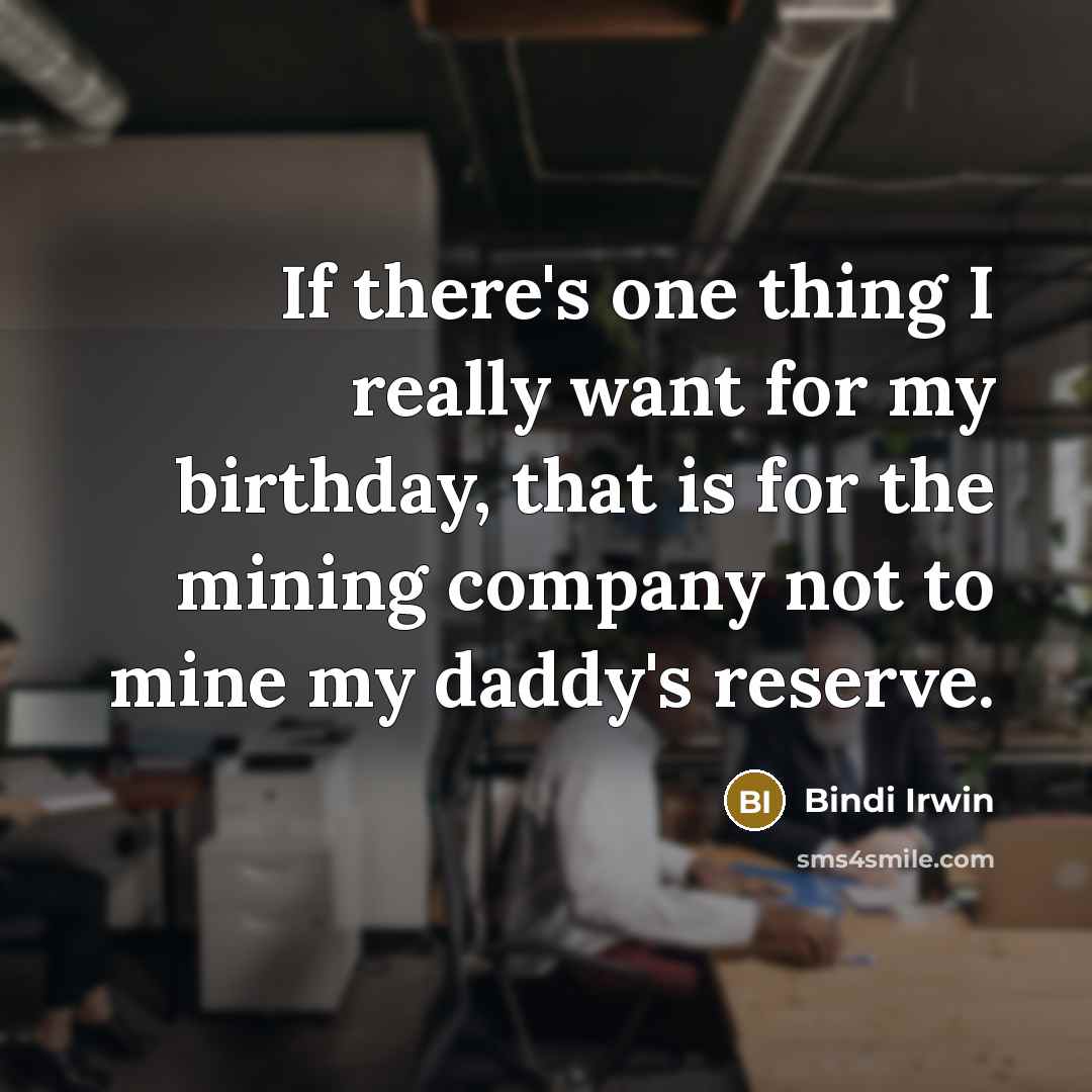 “If there's one thing I really want for my birthday, that is for the mining company not to mine my daddy's reserve.” quote by Bindi Irwin