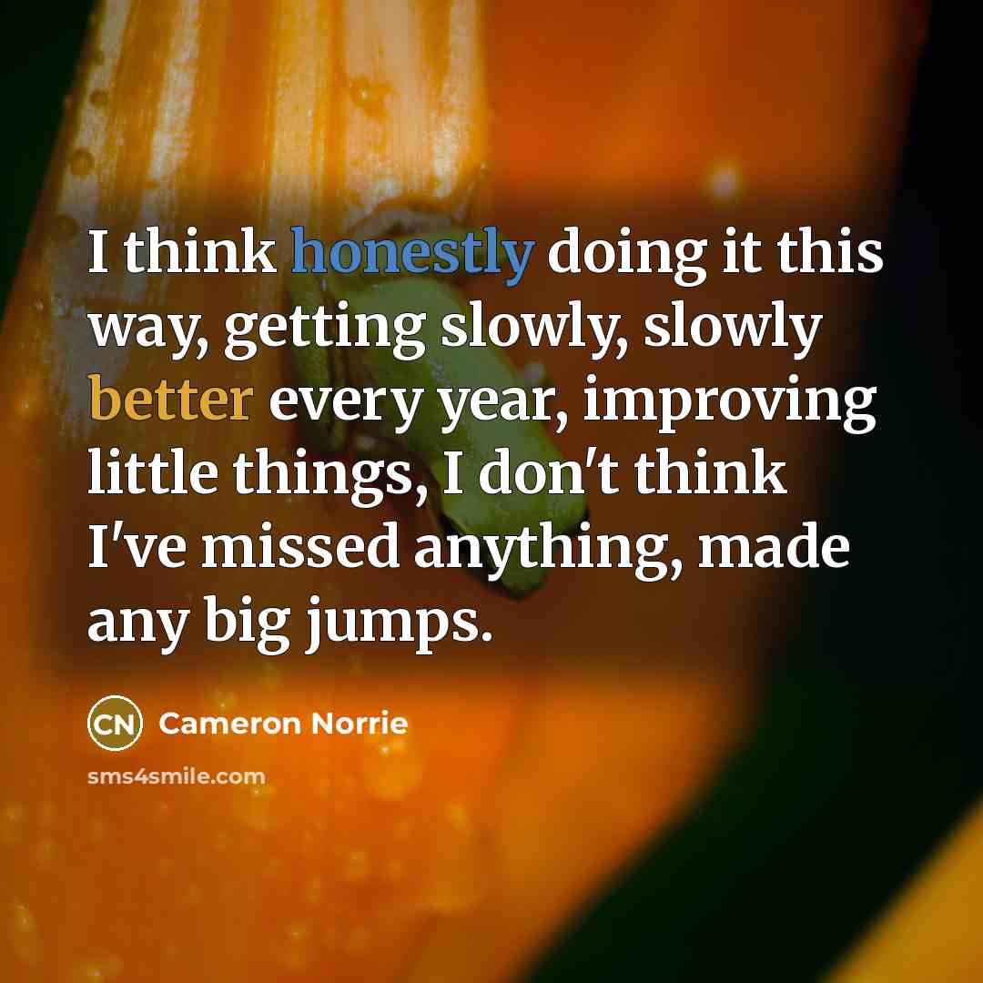“I think honestly doing it this way, getting slowly, slowly better every year, improving little things, I don't think I've missed anything, made any big jumps.” quote by Cameron Norrie