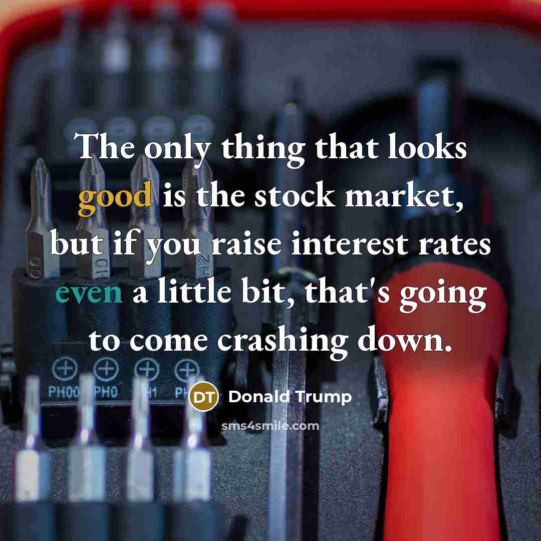 “The only thing that looks good is the stock market, but if you raise interest rates even a little bit, that's going to come crashing down.” quote by Donald Trump