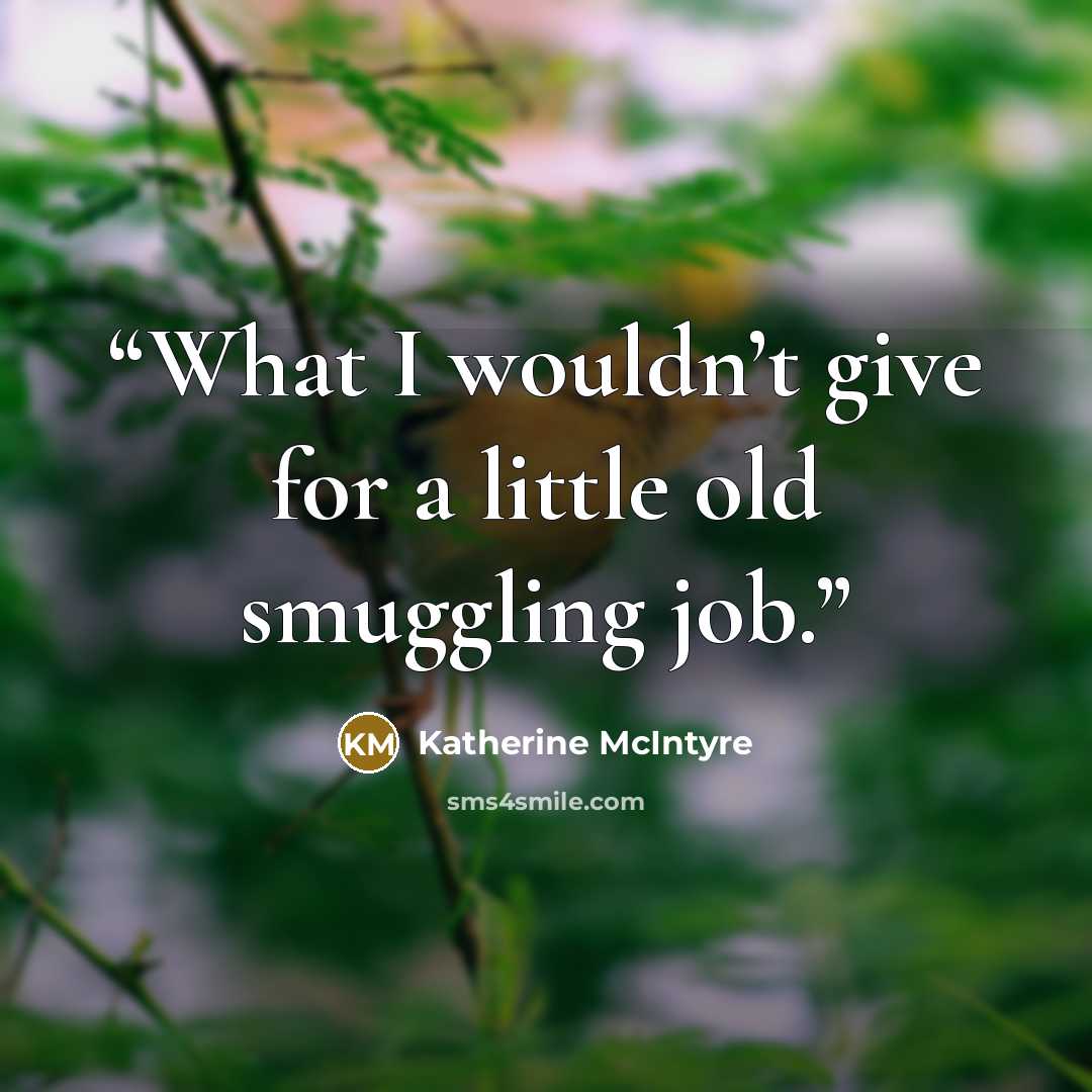 “What I wouldn’t give for a little old smuggling job.” quote by Katherine McIntyre
