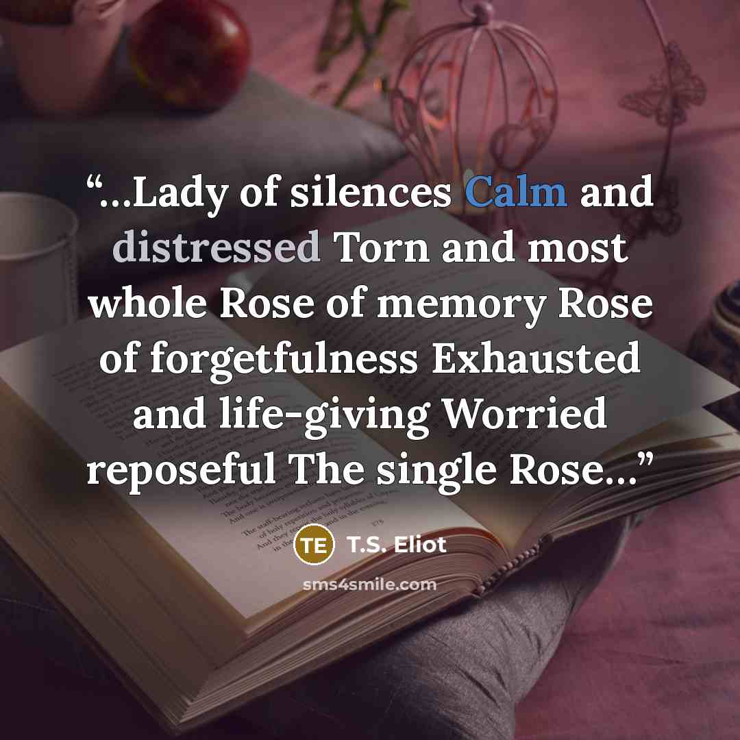 “…Lady of silences Calm and distressed Torn and most whole Rose of memory Rose of forgetfulness Exhausted and life-giving Worried reposeful The single Rose…” quote by T.S. Eliot