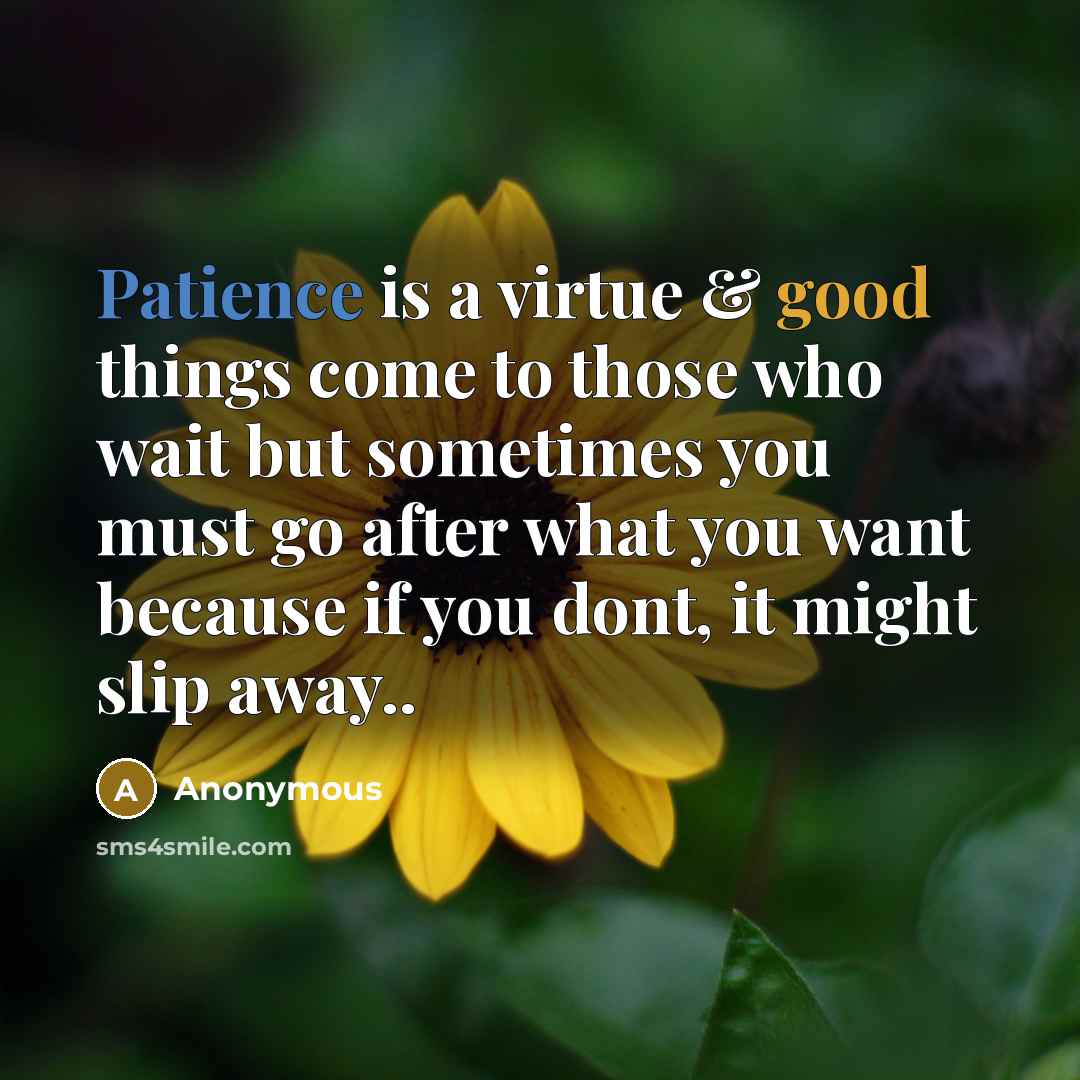 “Patience is a virtue & good things come to those who wait but sometimes you must go after what you want because if you dont, it might slip away..” quote by Anonymous