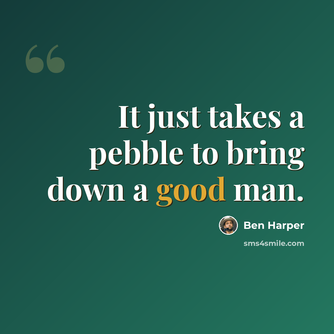 “It just takes a pebble to bring down a good man.” quote by Ben Harper