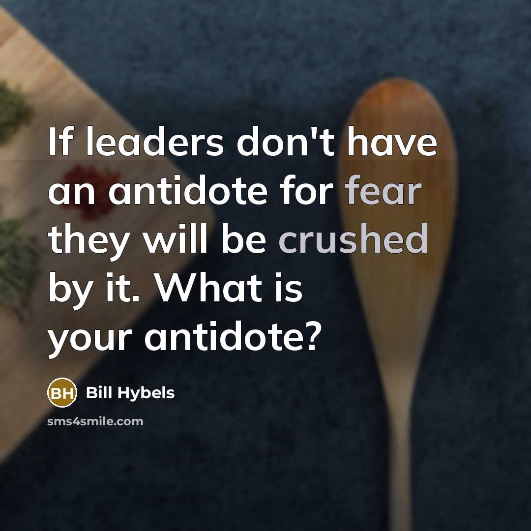 “If leaders don't have an antidote for fear they will be crushed by it. What is your antidote?” quote by Bill Hybels
