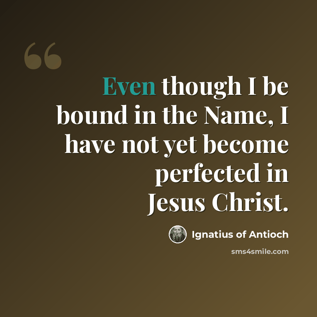 “Even though I be bound in the Name, I have not yet become perfected in Jesus Christ.” quote by Ignatius of Antioch
