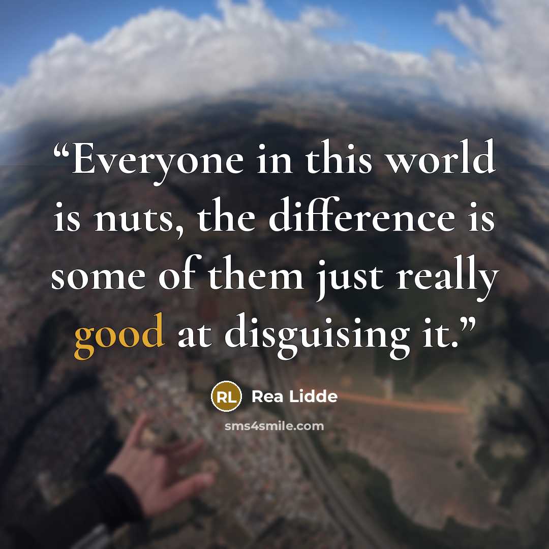 “Everyone in this world is nuts, the difference is some of them just really good at disguising it.” quote by Rea Lidde