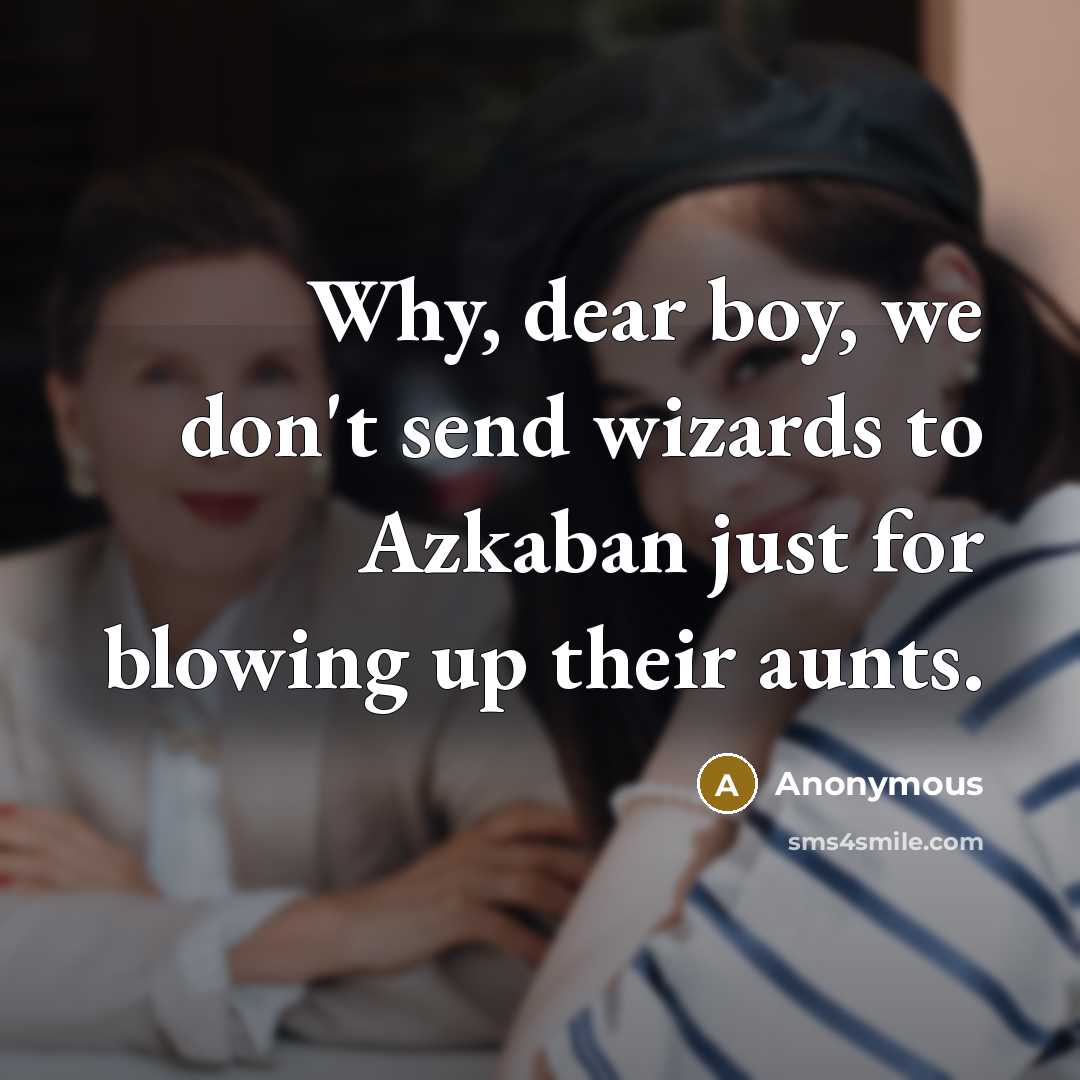 “Why, dear boy, we don't send wizards to Azkaban just for blowing up their aunts.” quote by Anonymous