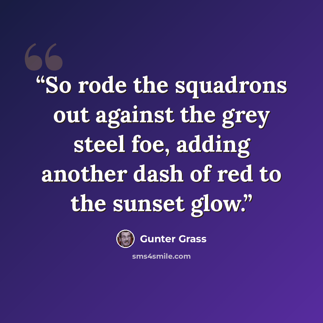 “So rode the squadrons out against the grey steel foe, adding another dash of red to the sunset glow.” quote by Günter Grass