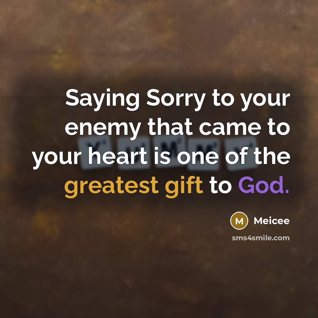 “Saying Sorry to your enemy that came to your heart is one of the greatest gift to God.” quote by Meicee