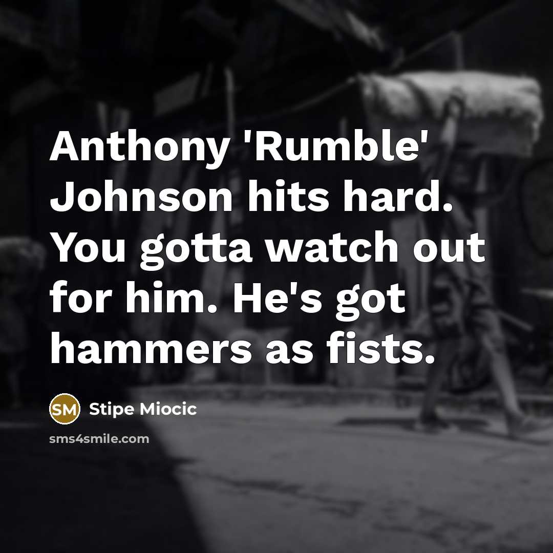 “Anthony 'Rumble' Johnson hits hard. You gotta watch out for him. He's got hammers as fists.” quote by Stipe Miocic