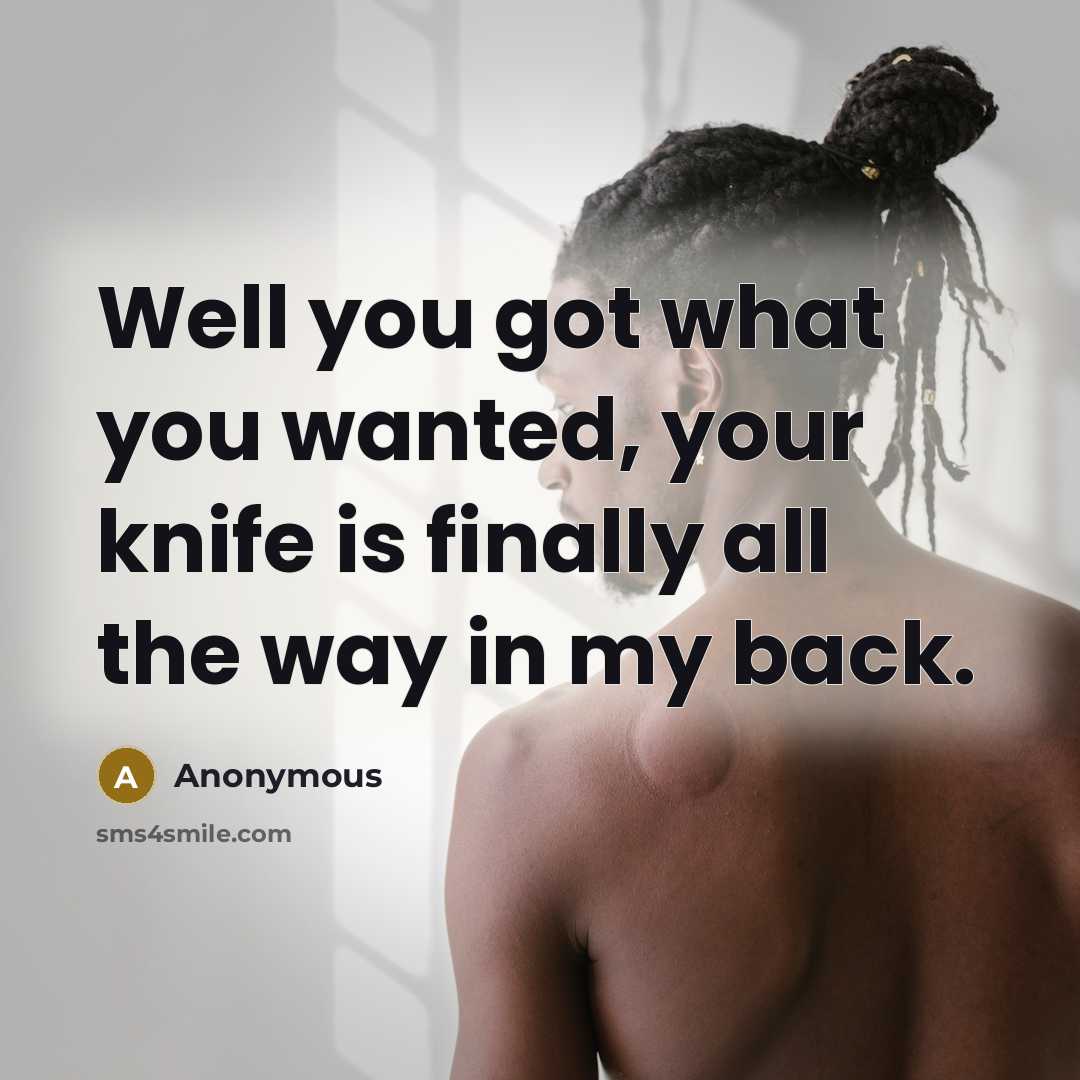 “Well you got what you wanted, your knife is finally all the way in my back.” quote by Anonymous
