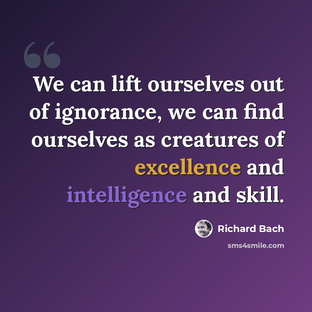 “We can lift ourselves out of ignorance, we can find ourselves as creatures of excellence and intelligence and skill.” quote by Richard Bach